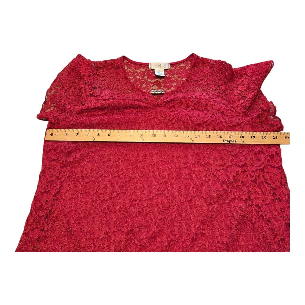 Emma & Olive Top Womens Size Plus 1X Red Lined Floral Laced Romantic Cottagecore - Picture 5 of 7